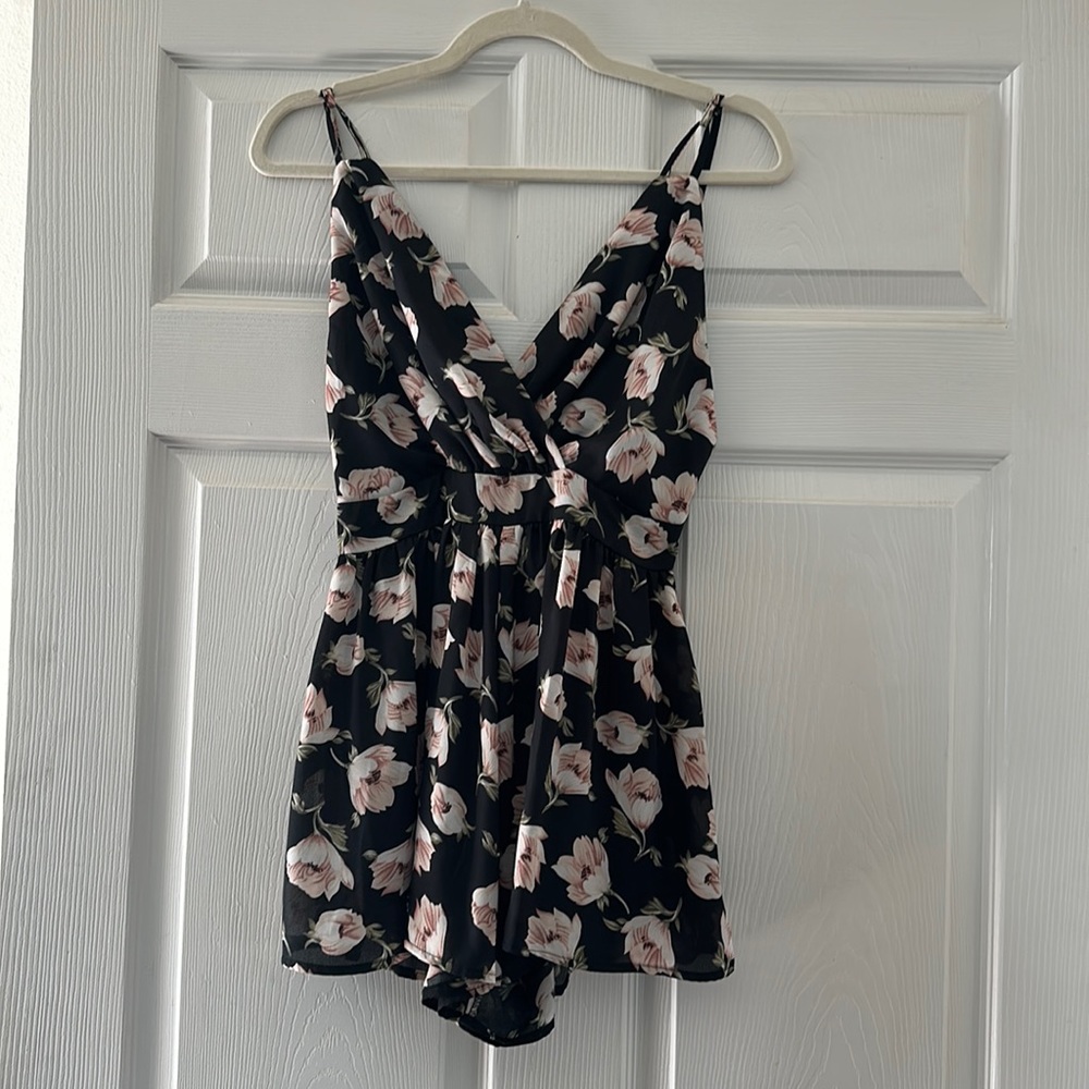 Audrey 3+1 Black and Floral Mini Romper Size Small